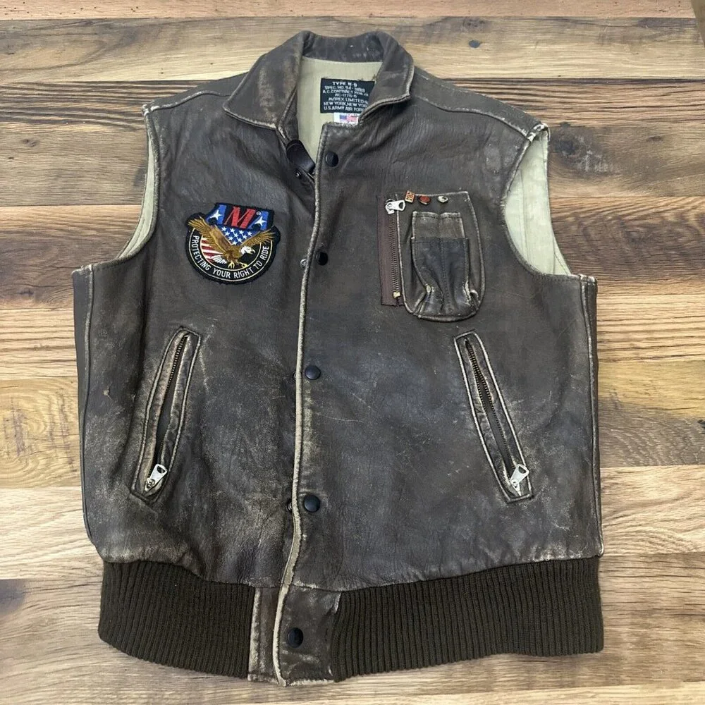 Avirex Authentic Leather Aviation Vest Vintage AMA